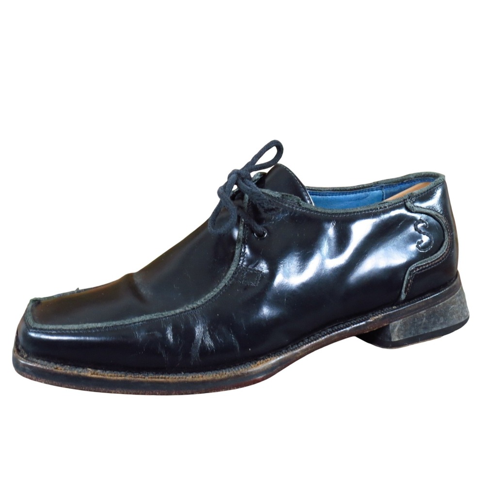 Oliver Sweeney Men Casual Leather Shoes Size 9 Square Toe Lace Up Black Oxford